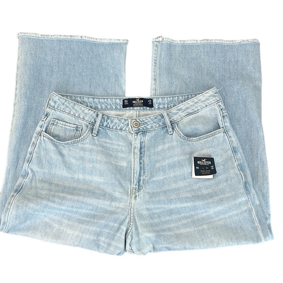 Hollister High Rise Culotte 15S W32 Wide Leg Frayed Hem Cropped Jeans - Picture 1 of 14